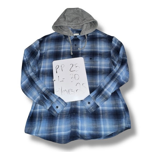 American Eagle Super Soft Flannel Shirt Hoodie Blue Plaid Removable Hood XL - Picture 7 of 16